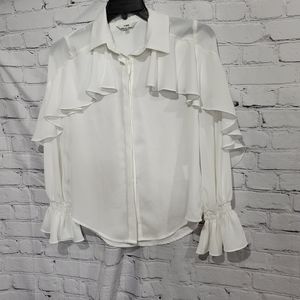 JING romantic white ruffle blouse